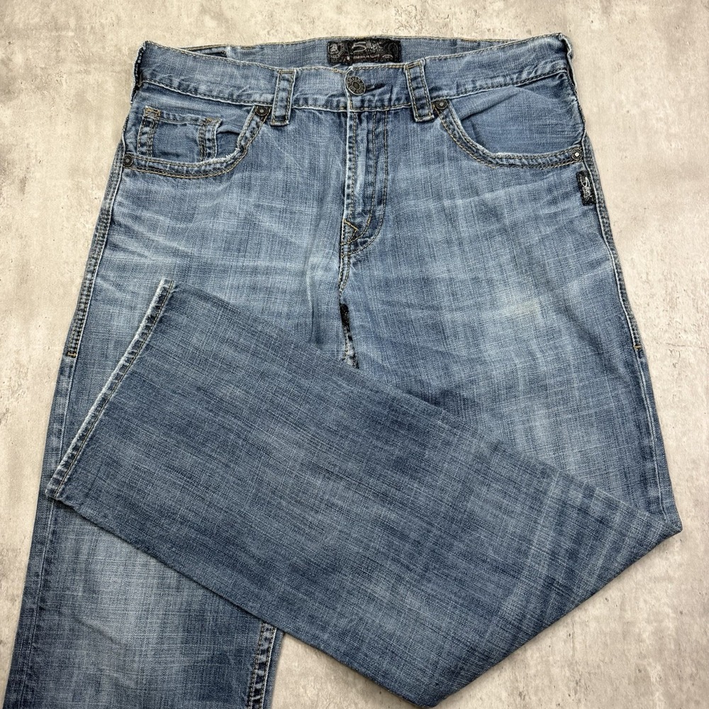 Silver Jeans Co Gordie Mens 34x34 Blue Med Wash Relaxed Straight M8456LD308